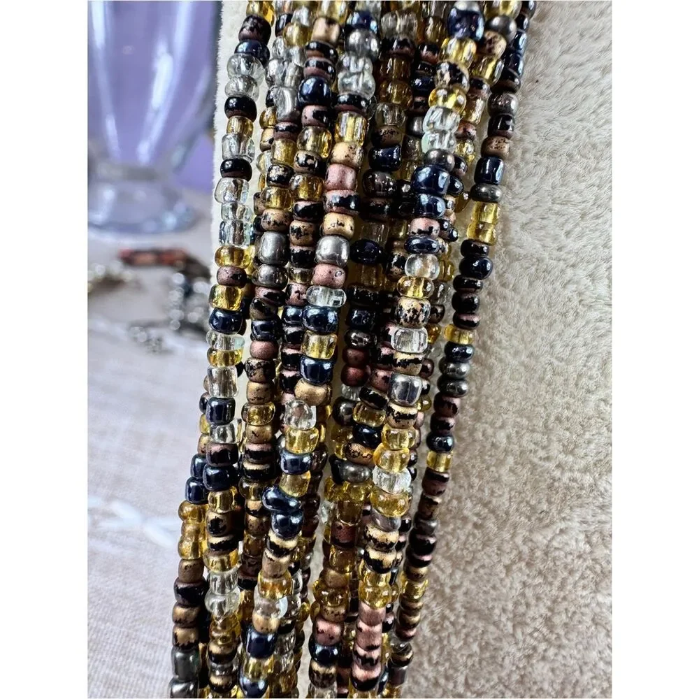 Multi-Strand Seed Bead Necklace in Black and Gold